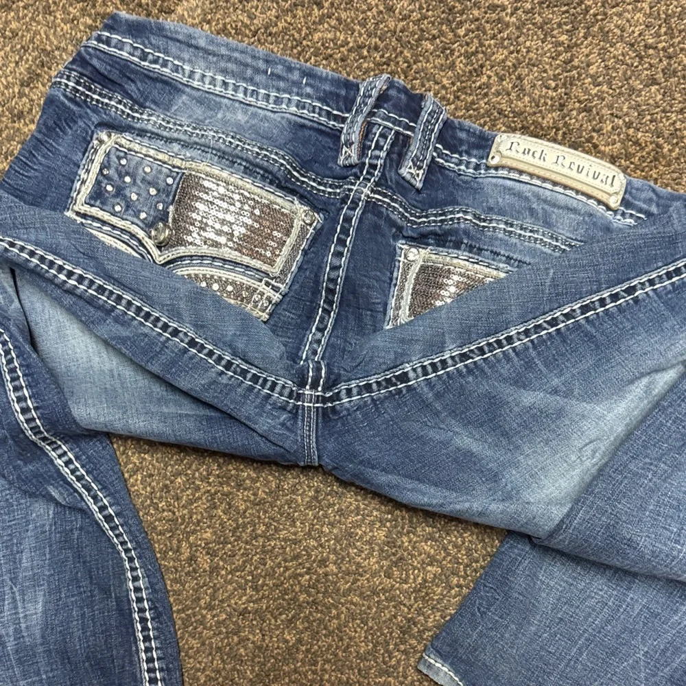 Rock Revival Women’s Amberlight Jeans Sequins 36 18 18W Excellent Cond Easy Boot - Picture 4 of 12